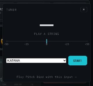 The tuner: a deviation meter, a Play a String prompt and a Start button.